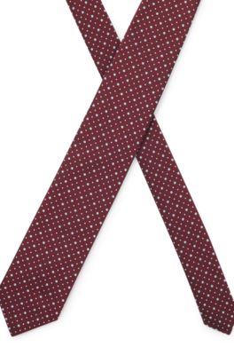 Dot-motif tie in a silk blend, Dark Red