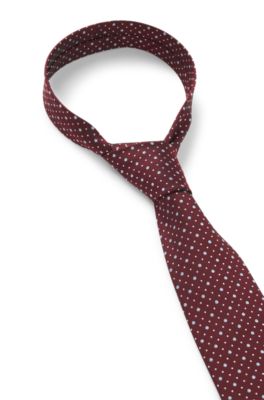 Dot-motif tie in a silk blend, Dark Red