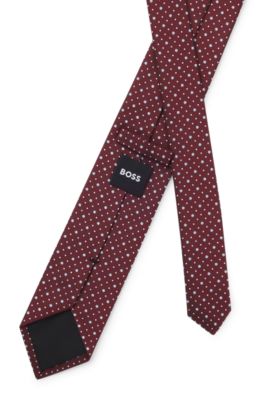 Dot-motif tie in a silk blend, Dark Red