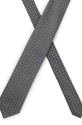 Micro-pattern tie in silk, Dark Grey