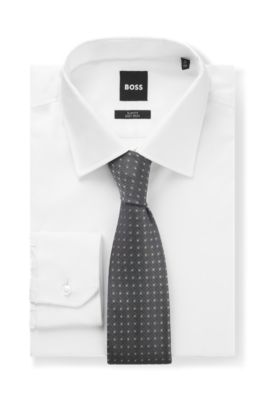 Corbata estampada de seda pura, Gris oscuro