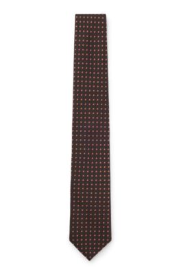 Micro-pattern tie in silk, Dark Brown