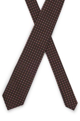 Micro-pattern tie in silk, Dark Brown