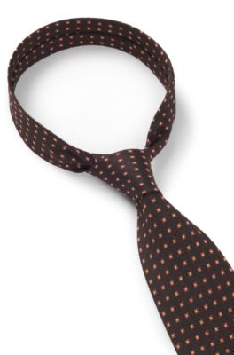 Micro-pattern tie in silk, Dark Brown