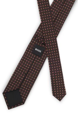 Micro-pattern tie in silk, Dark Brown