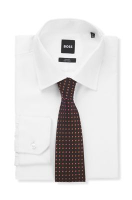 Micro-pattern tie in silk, Dark Brown