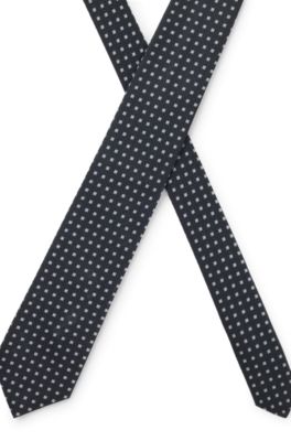 Corbata estampada de seda pura, Azul oscuro