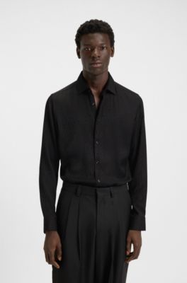 Slim-fit shirt with jacquard pattern, Black