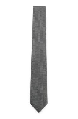 Corbata de seda pura con microestampado, Gris oscuro