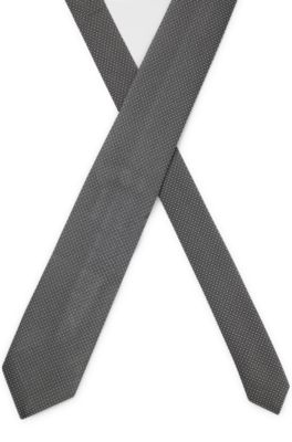 Corbata de seda pura con microestampado, Gris oscuro