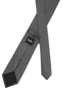 Corbata de seda pura con microestampado, Gris oscuro