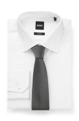 Corbata de seda pura con microestampado, Gris oscuro