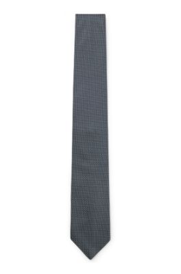 Corbata de seda pura con microestampado, Azul oscuro