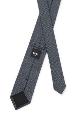 Corbata de seda pura con microestampado, Azul oscuro