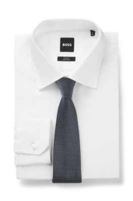 Corbata de seda pura con microestampado, Azul oscuro