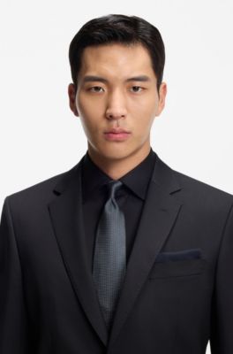 Corbata de seda pura con microestampado, Azul oscuro