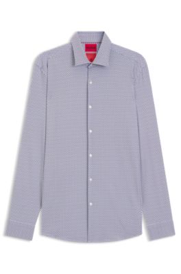 Printed slim-fit shirt in stretch jersey, White