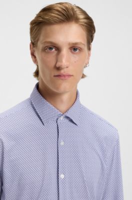 Printed slim-fit shirt in stretch jersey, White