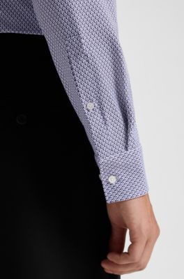 Camisa slim fit en punto el&aacute;stico estampado, Blanco