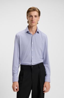 Camisa slim fit en punto el&aacute;stico estampado, Blanco