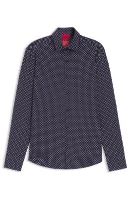 Printed slim-fit shirt in stretch jersey, Dark Blue