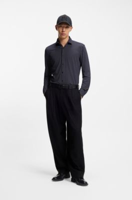 Printed slim-fit shirt in stretch jersey, Dark Blue