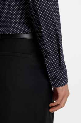 Printed slim-fit shirt in stretch jersey, Dark Blue