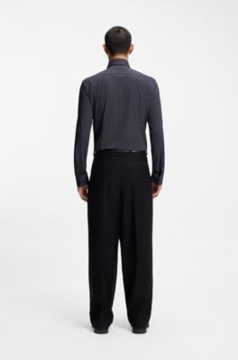 Printed slim-fit shirt in stretch jersey, Dark Blue
