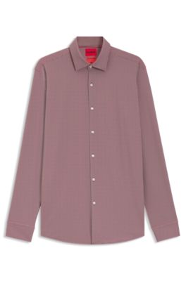 Printed slim-fit shirt in stretch jersey, Dark Red