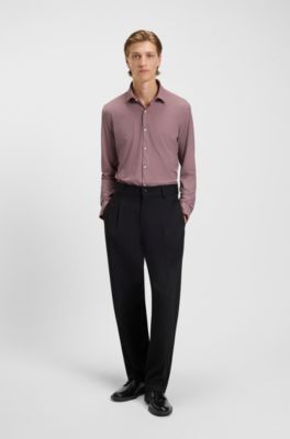 Camisa slim fit en punto el&aacute;stico estampado, Rojo oscuro