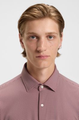 Printed slim-fit shirt in stretch jersey, Dark Red