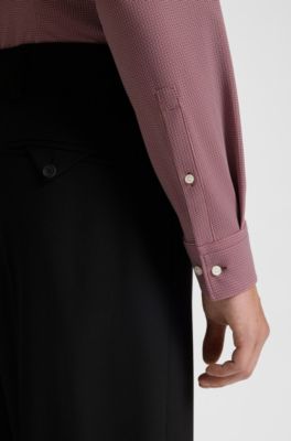 Camisa slim fit en punto el&aacute;stico estampado, Rojo oscuro