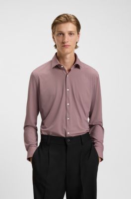 Camisa slim fit en punto el&aacute;stico estampado, Rojo oscuro