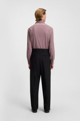 Printed slim-fit shirt in stretch jersey, Dark Red