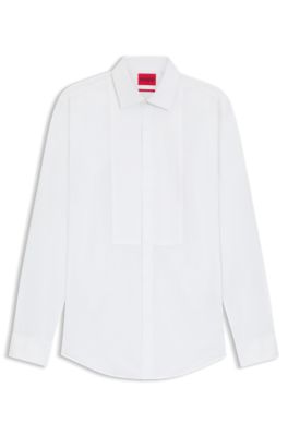 Easy-iron slim-fit evening shirt in cotton poplin, White