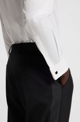 Easy-iron slim-fit evening shirt in cotton poplin, White