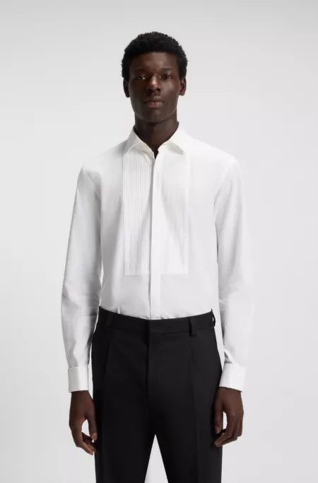 Easy-iron slim-fit evening shirt in cotton poplin