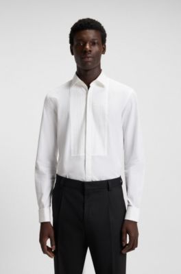 Easy-iron slim-fit evening shirt in cotton poplin, White