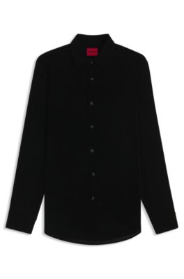 Slim-fit shirt in stretch velvet, Black