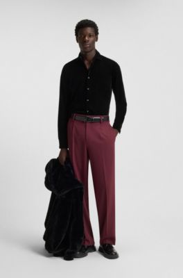 Slim-fit shirt in stretch velvet, Black