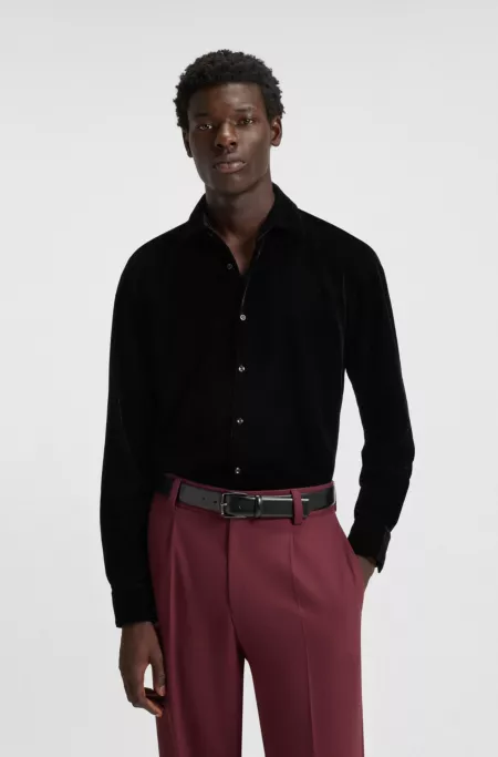Slim-fit shirt in stretch velvet