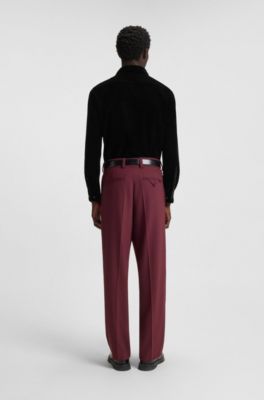 Slim-fit shirt in stretch velvet, Black