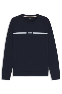 Cotton-terry sweatshirt with logo and stripe, Dark Blue