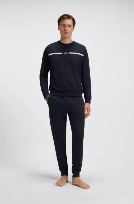 Cotton-terry sweatshirt with logo and stripe