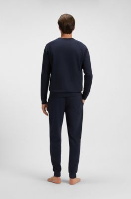 Sweat en molleton de coton &agrave; rayures et logo, Bleu fonc&eacute;