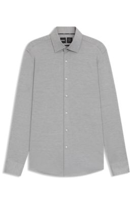 Camisa slim fit de franela el&aacute;stica t&eacute;cnica cepillada, Plata