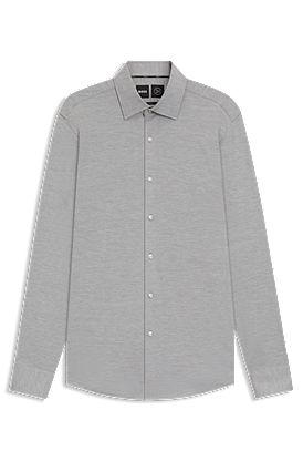 Slim-fit shirt in brushed performance-stretch flannel