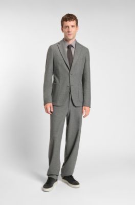 Slim-fit shirt in brushed performance-stretch flannel, Silver