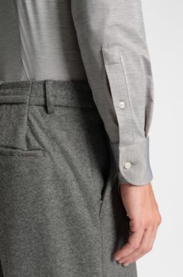 Camisa slim fit de franela el&aacute;stica t&eacute;cnica cepillada, Plata