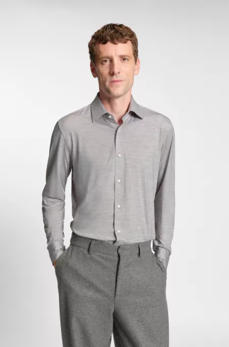Slim-fit shirt in brushed performance-stretch flannel